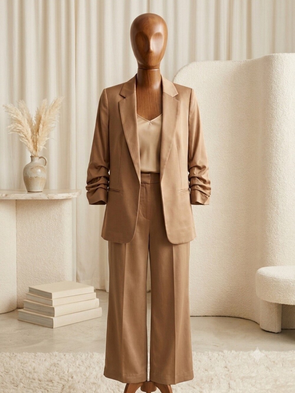 Banana Republic Brown Ruched 2-Piece Pants Suit Small Petite XS Petite
